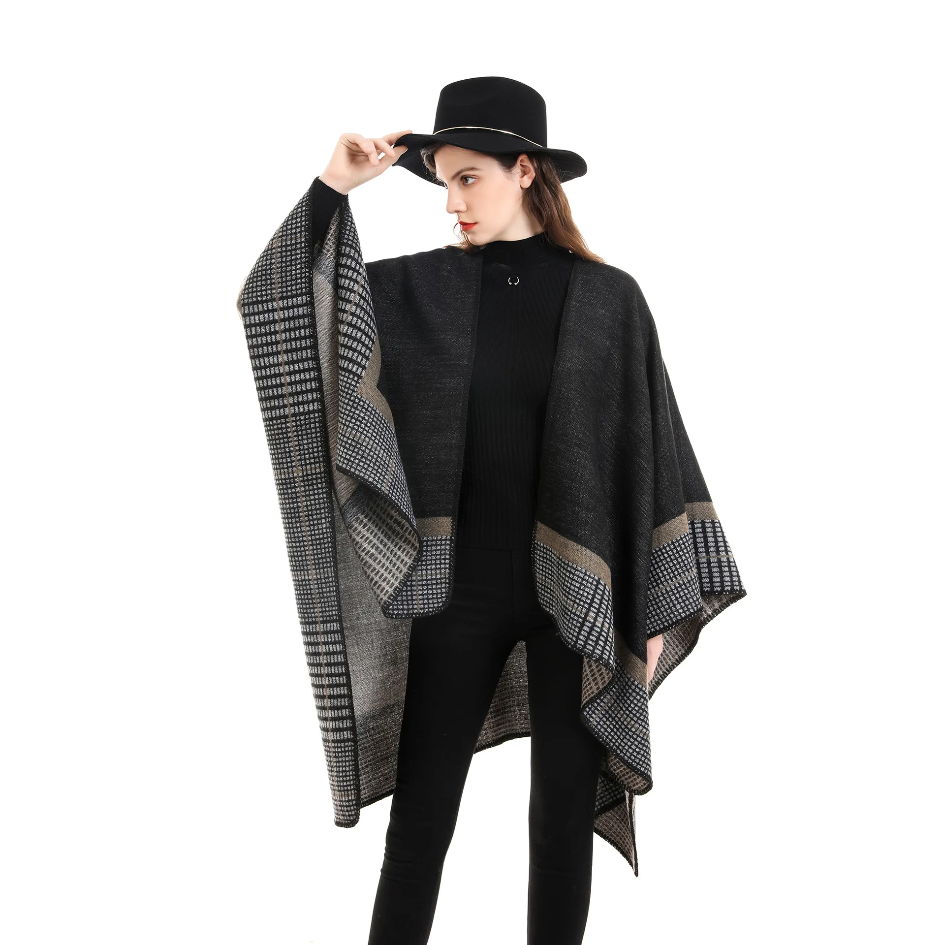 Women Spring Cloak Stylish Cashmere Feel Shawl Lady Classic Vintage Cape Autumn Retro Cardigan Winter Soft Large Blanket New in