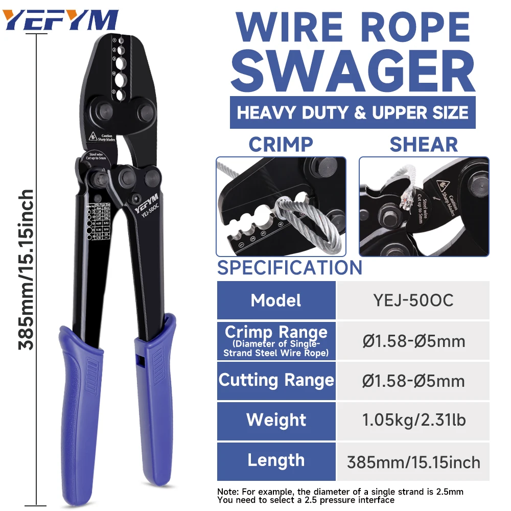 Wire Rope Crimping Cutter Tool for Aluminum Oval Sleeves,Stop Sleeves,Crimp Ferrules Loop Sleeve from 3/64-inch to 1/8-inch