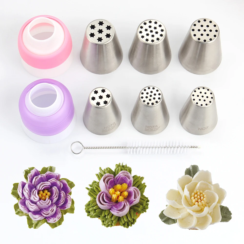 

MRF 9 Pcs Stainless Steel Russian Flower Icing Tips Set Cake Decorating Supplies Kit Pastry Piping Tips Baking Tools