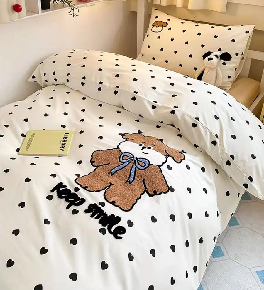 Cute cartoon dog heart bedding set 1.2 1.5 1.8 teen,twin full queen lovely cotton home textile bed sheet pillow case quilt cover