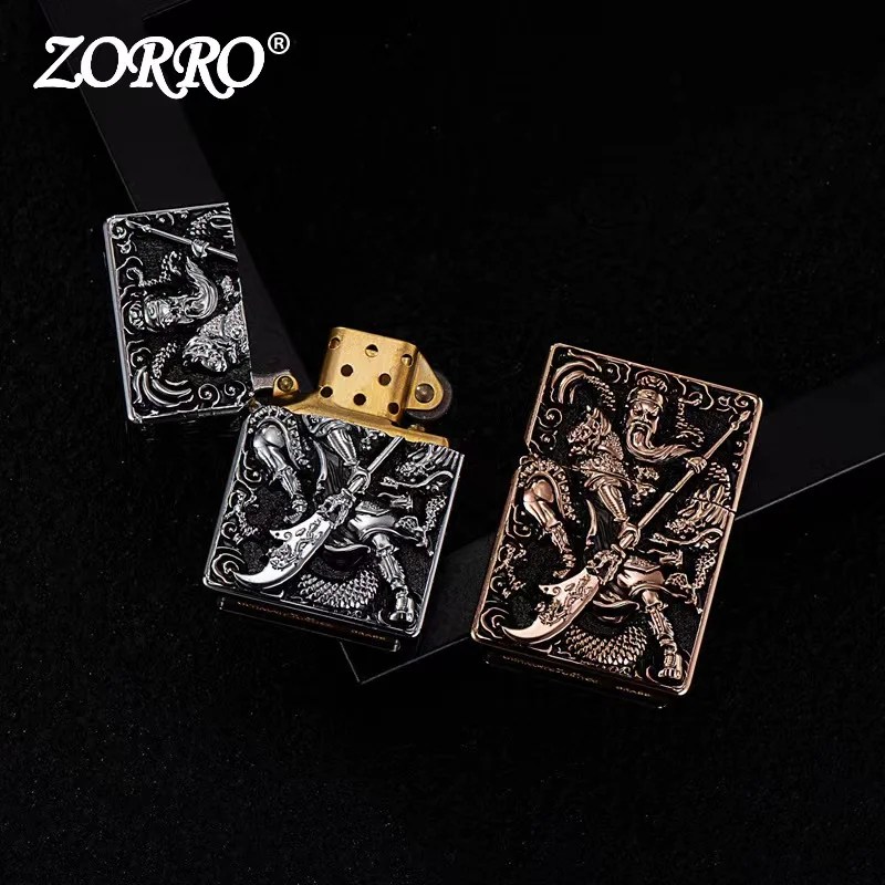 ZORRO Pure Copper Heavy Armor Five Faced Embossed Kerosene Lighter Classic Grinding Wheel Ignition Lighters Smoking Accessories