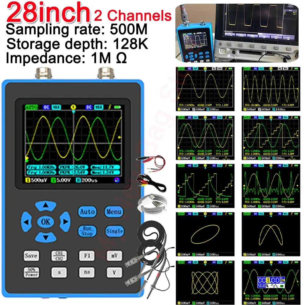 Oscilloscopio digitale portatile da 28 pollici larghezza di banda 120M generatore di segnale oscilloscopio portatile a doppio canale XYmode per la