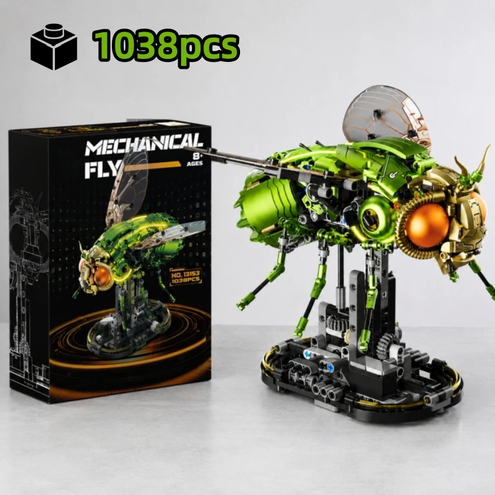New 1038pcs STEM Drosophila Fly Building Blocks, Technical Cyberpunk Mechanical Linkage Insect Model, Gear Rotation Light Toy view 6