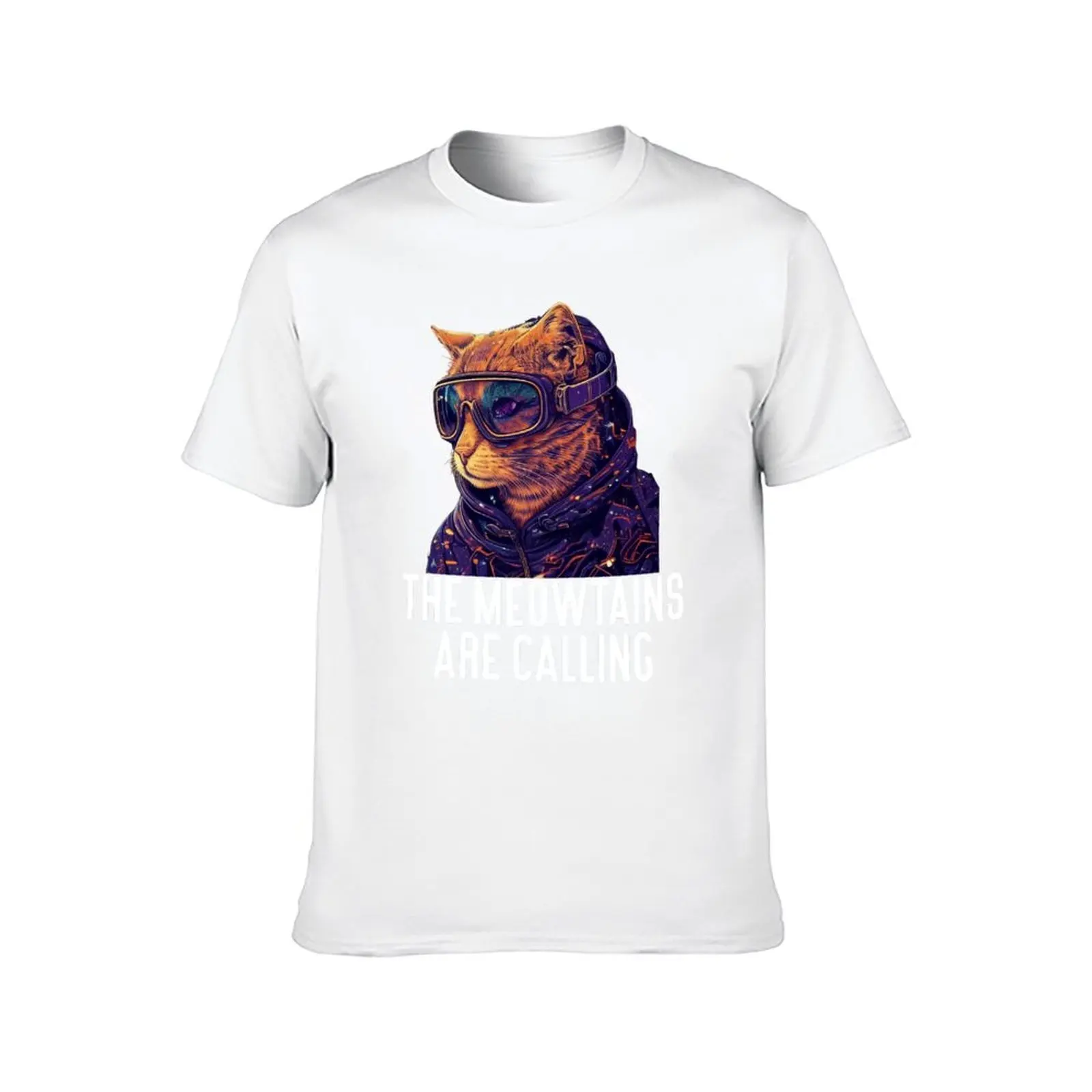 التزلج نداء meowtains-نظارات التزلج القط التزلج تي شيرت رجل تي شيرت جرافيك تي شيرت رجل القطن تي شيرت