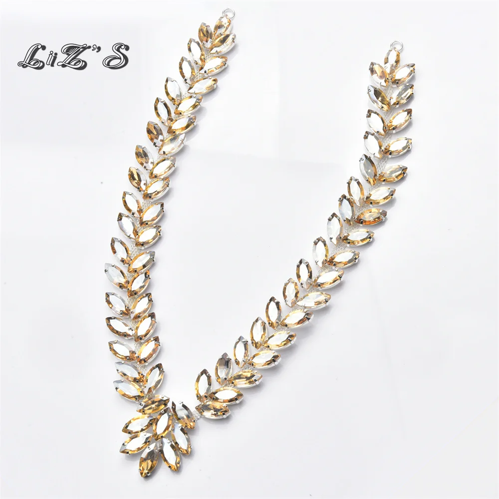 Colorful Bling Crystal Rhinestone Trimming Leaf Shape Flower Chain With Connector DIY Shoes Clothing Accessories