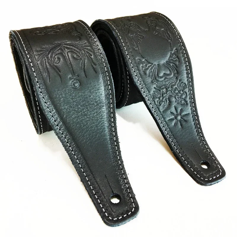 Master Handmade Retro Embossed Guitar Strap Super Soft High-end Cowhide Leather Belt for Electric Acoustic Bass Guitarra Gig