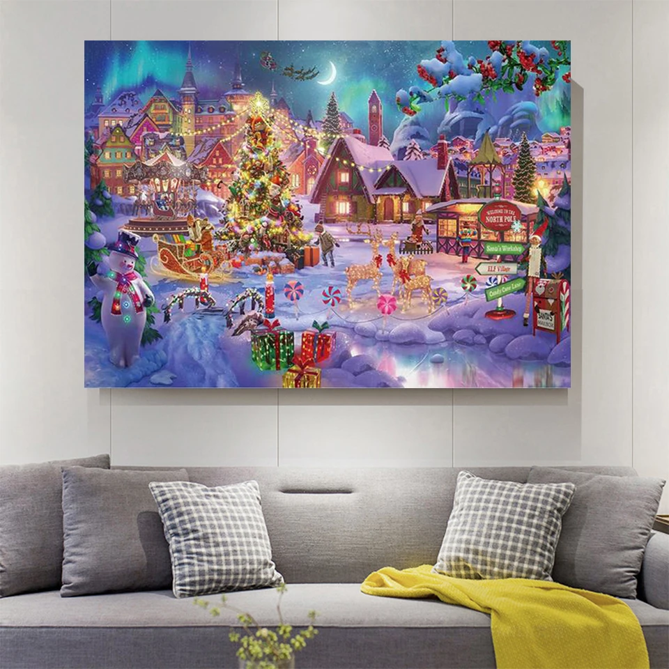 Christmas Snow Scene Santa 5D Diamond Painting Winter Full Square Round Diamond Embroidery Christmas Tree Mosaic Landscape HY101