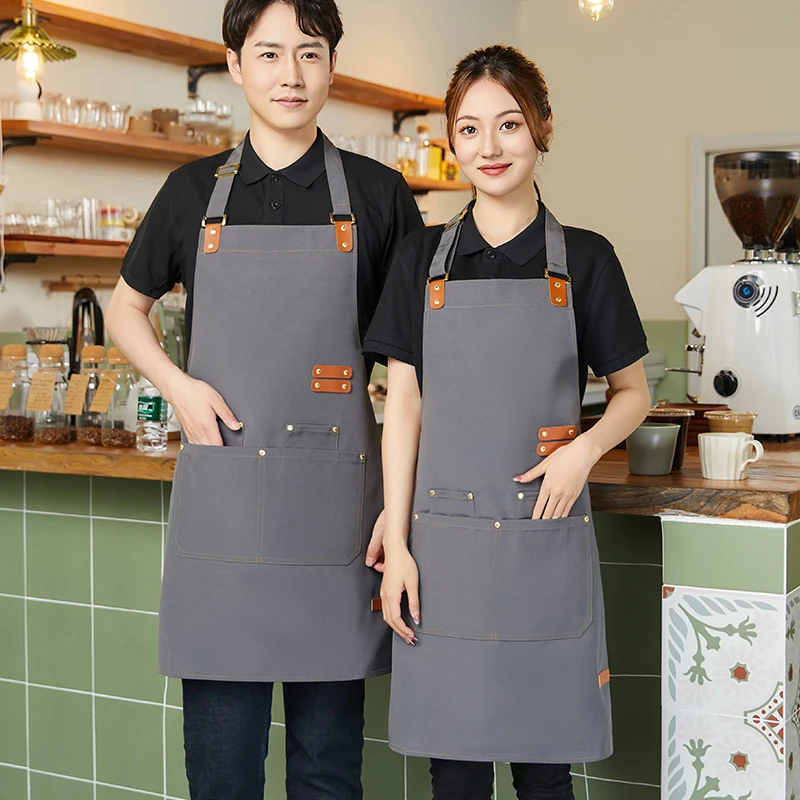 New Fashion Kitchen Aprons for Woman Men Chef Work Apron for Restaurant Bar Shop Cafes Beauty Nails Studios Uniform Custom Logo