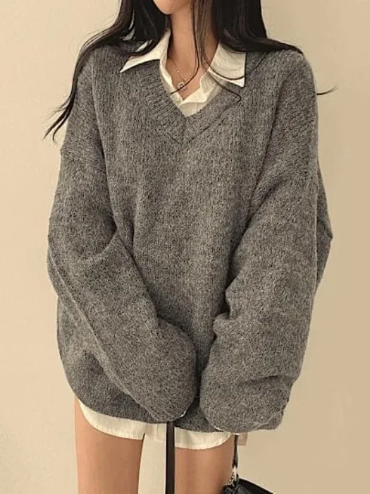 

Soft Cozy Oversized V-Ne Knitwear Women's Faion Loose Sle Outerwear Trendy Layering Sweater Autumn Winter Casual Chic