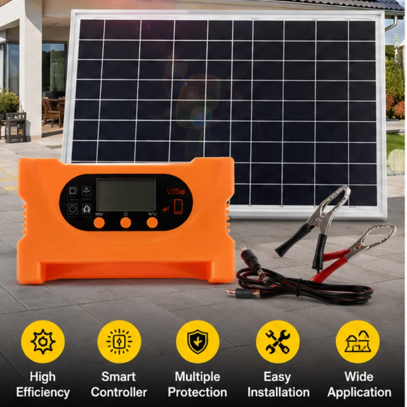 10W Solar Panel Kit with QC3.0 Fast Charge & Controller 18V/12V/5V Multi-Output for Lithium Battery Power Bank Phone Charging