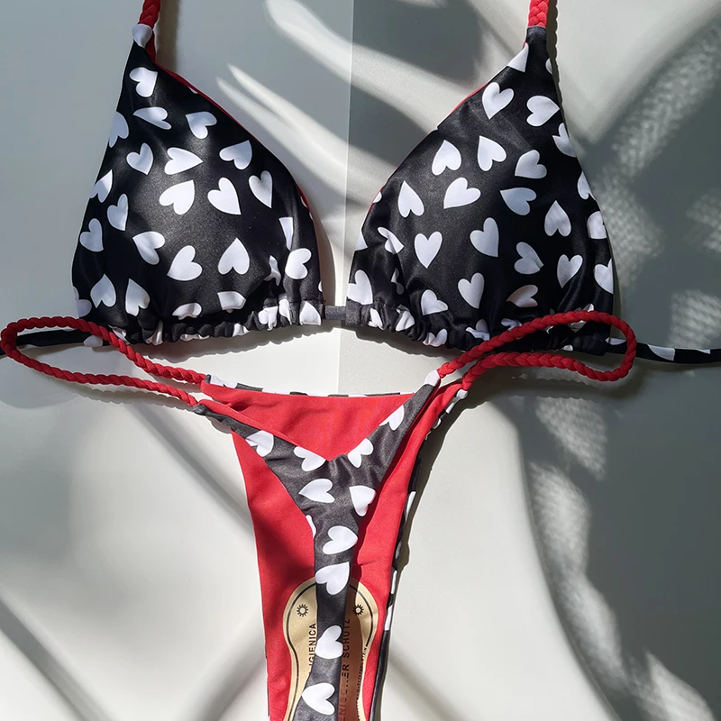 Bikini Vrouwen Schattige Hart Print Badmode Braziliaanse Sexy String Badpak Badpakken Vrouwen 2023 Biquini Strand Zwemkleding Bikini Set