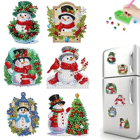 6 Pack Diamond Painting Magnetic Christmas Cute Yeti Fridge Look Ornaments, 5D DIY Shiny Diamond Craft Kit, PET Material, Beginn