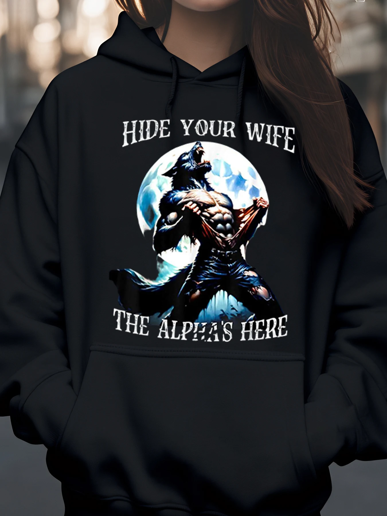 Halloween-Kapuzenpullover mit Wolf Alpha-Print für Damen und Herren, Freizeitkleidung