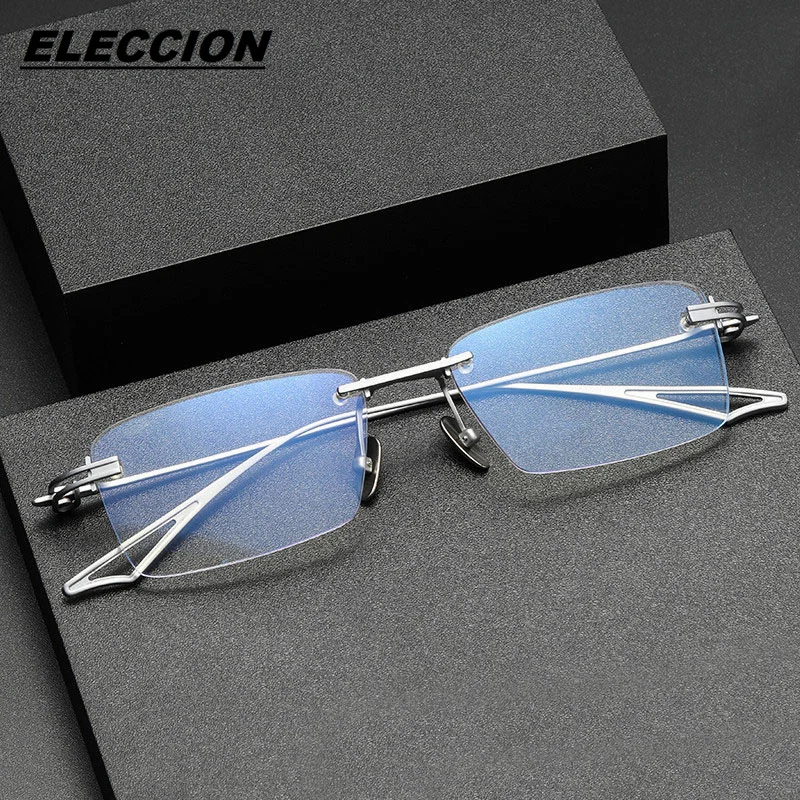 ELECCION Pure Titanium Square Rimless Glasses Men Prescription Eyeglasses Frame Optical Frames Eyewear ACT Fix