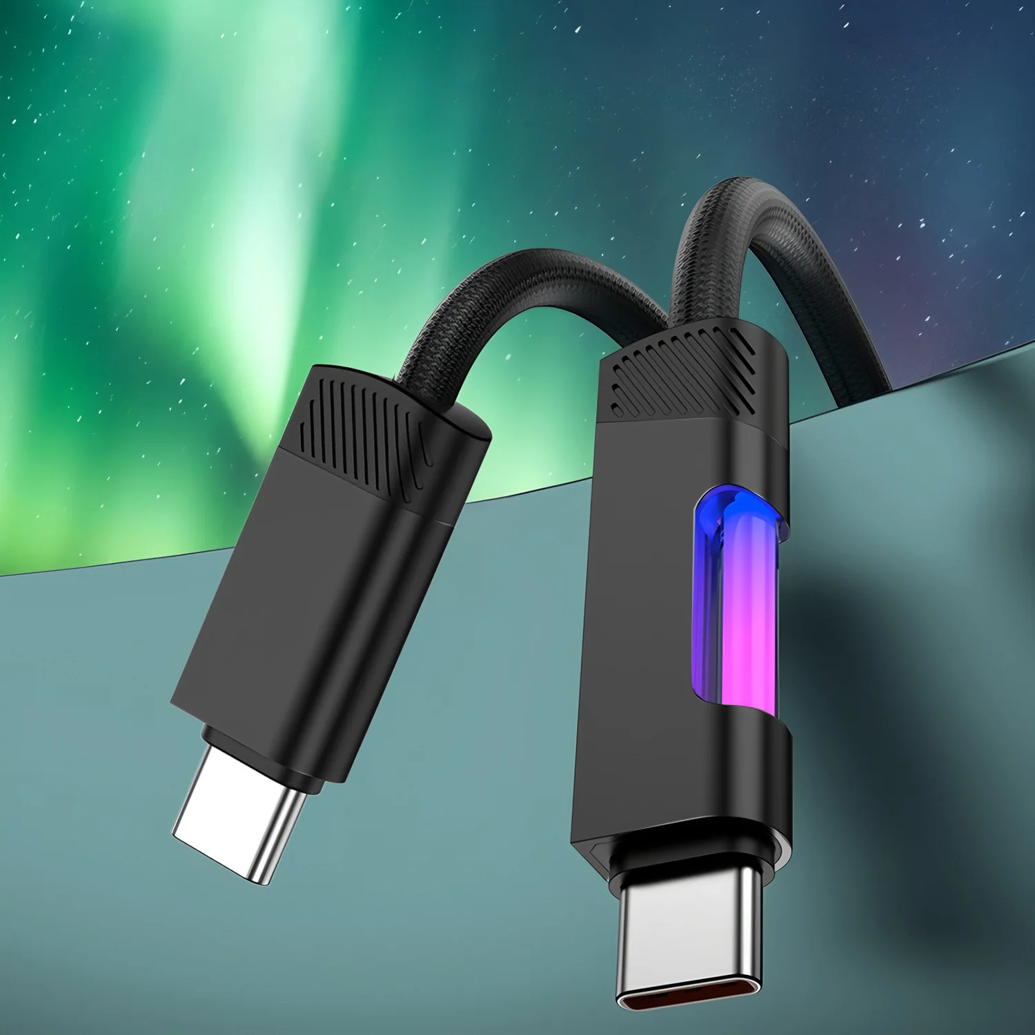 1/2pcs 2026 NEW RGB 240W Fast Charging USB C to USB C Cable Nylon Braided PD Type C Cord for iPhone 15 Samsung