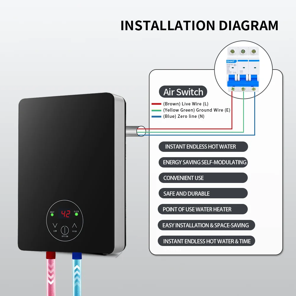 Hot Cheap 5500W Electric Water Heater 220V for Kitchen Bathroom Shower for Household Use Durable Plastic