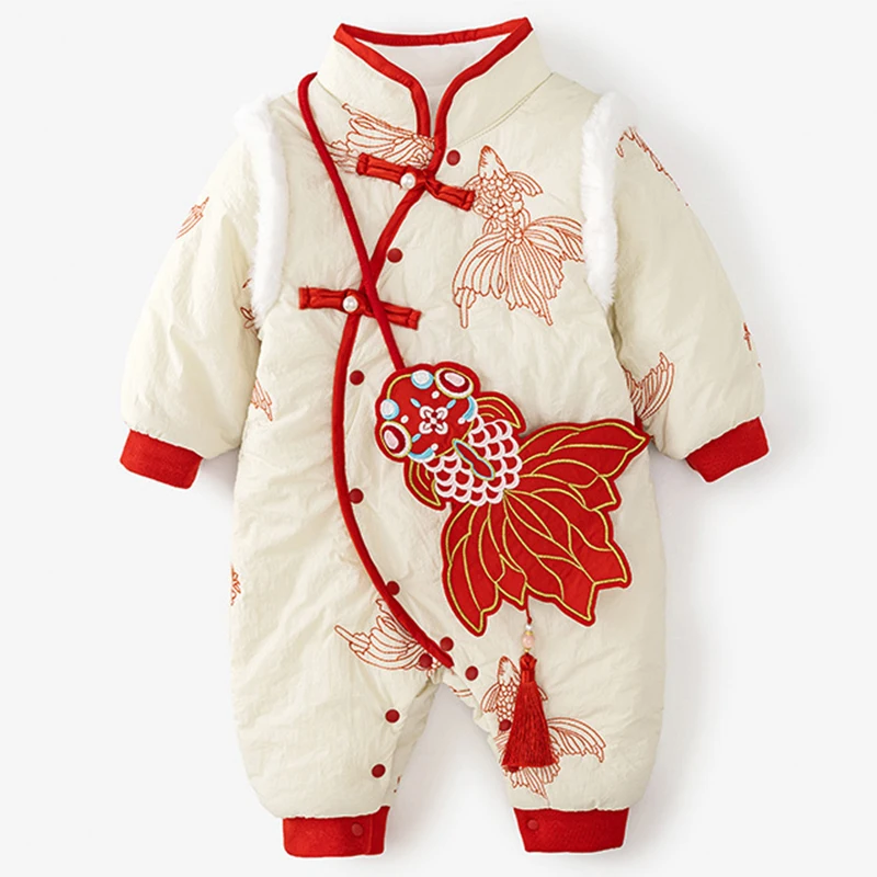 

2Piece Sets Winter Rompers Newborn Girls Clothes China Style Cute Cotton Warm Thick Jumpsuits+Bag Baby Boutique Clothing BC751