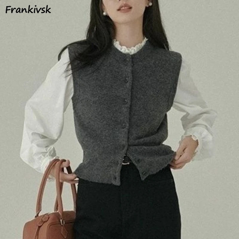 

Sweater Vest Women Retro Chic Spring Fashion Single Breasted College Teens Cropped Knitwear All-match Slim High Street Korean