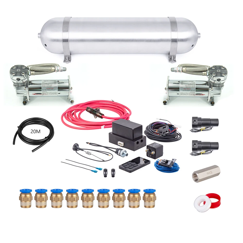 

Universal 100% NEW Air Suspension System Electronic Controller System Complate kit with 1 Tank/2 Compressor/Essential toolkit