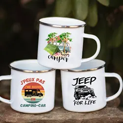 Camping Car Enamel Mug Adventure Together Cup Gift Idea for Camper Van Picnic Metal Insulating Outside Outdoor Festival Travel