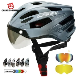 QUESHARK Men Women Ultralight Cycling Helmet MTB Road Bike Bicycle Motorcycle Riding Removable Yellow Grey Colorful Lens QE120