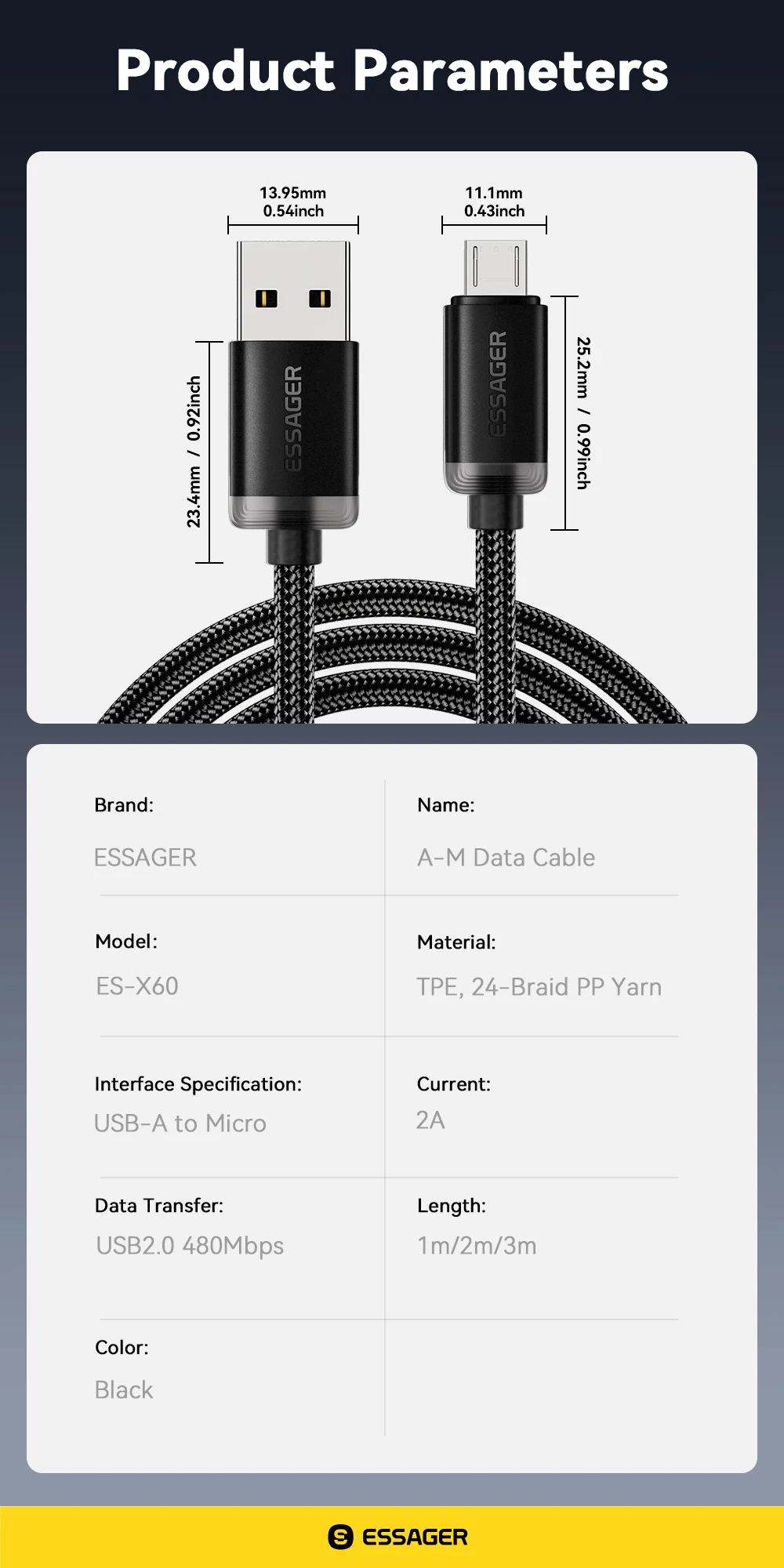 Essager Micro-USB-Kabel 2A Schnelllade-USB-Kabel für Xiaomi Realme Redmi Samsung Huawei Handy USB-Datenladegerät Kabel 3M – Detail 11