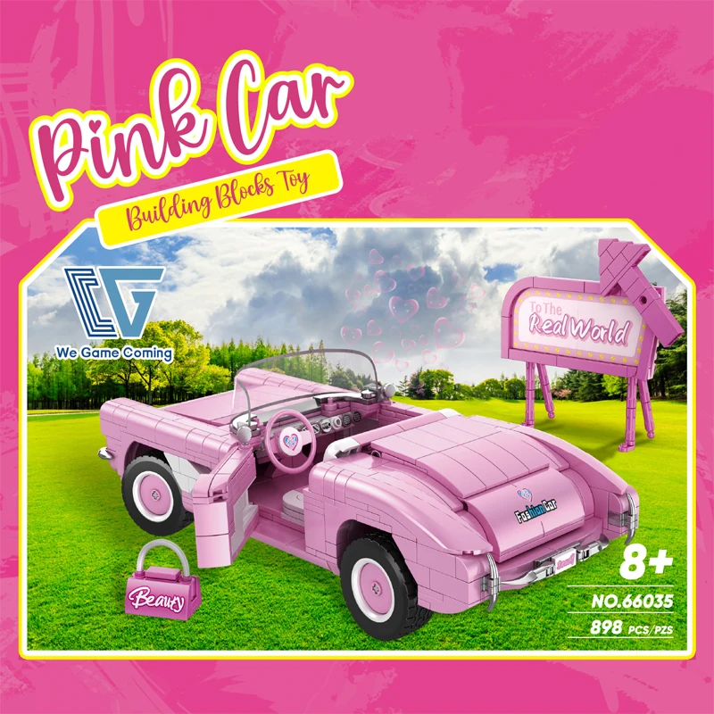 

New 66035 898pcs MOC Technical Pink Sports Car Building Blocks Model Racing Bricks Assembling Girls Toys DIY Birthday Gift Set