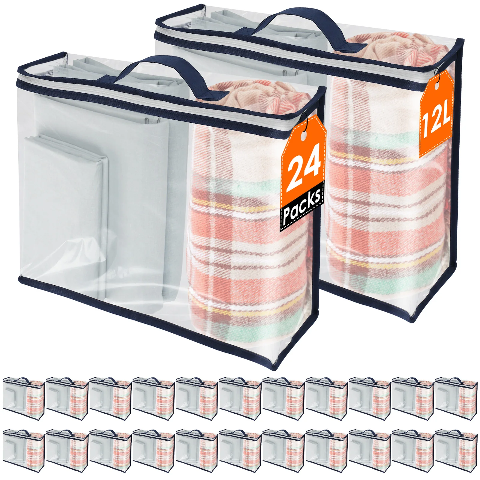 24 sacs de rangement pour draps de lit en PVC avec fermeture éclair, sacs de rangement pour placard, imperméables, anti-poussière, transparents, pour couvertures, pulls, oreillers, literie
