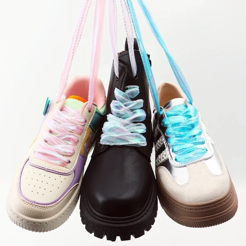 New Fantasy Colored Flat Silk Shoelaces 4cm Wider Chiffon Yarn for Sneakers Rope Laces Shoe Accessories 80/100/120/140CM
