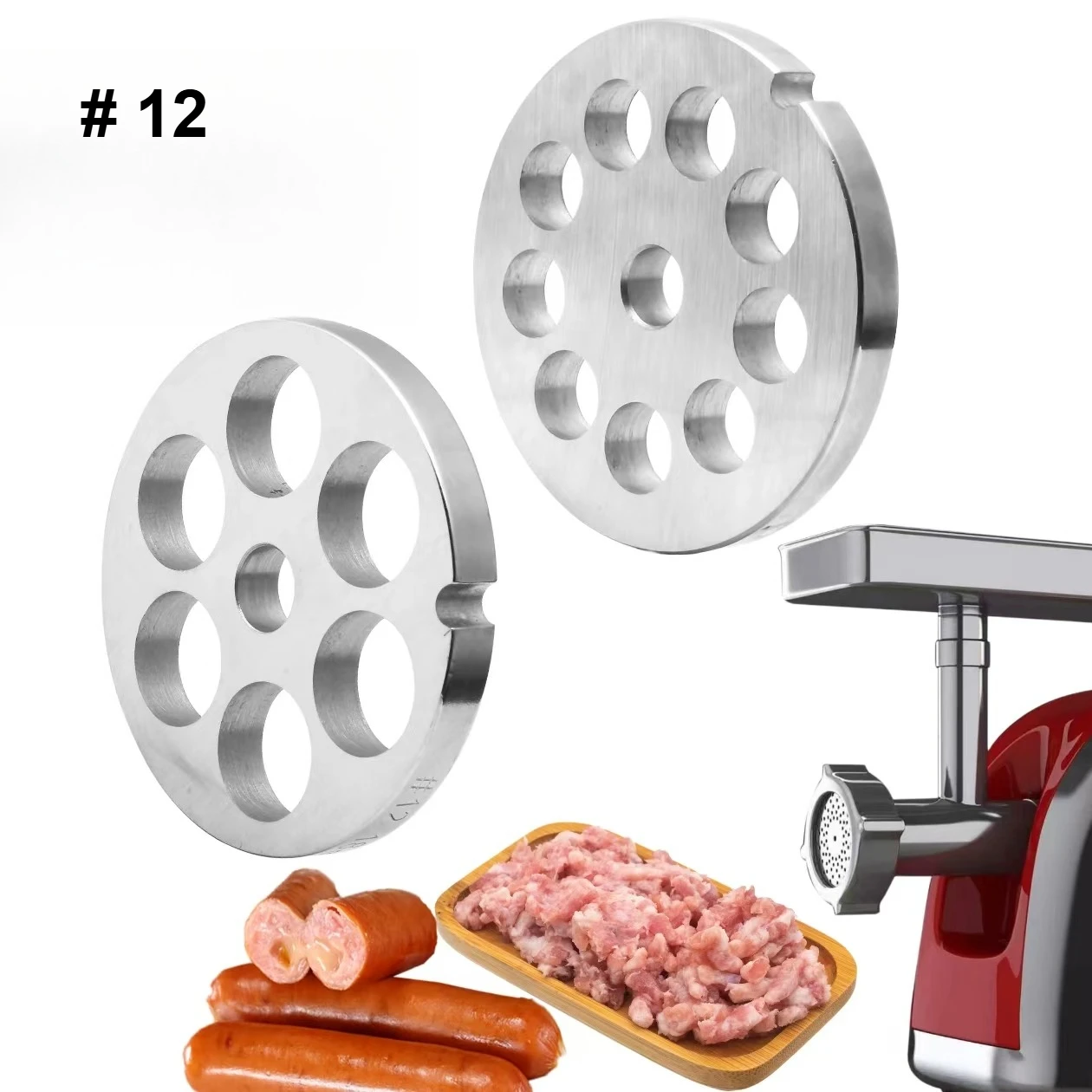 2PC/Set #12 12/18mm Meat Grinder Plate Discs Blades for FGA Food Chopper and Hobart, LEM, Cabelas, Weston, MTN Meat Grinders