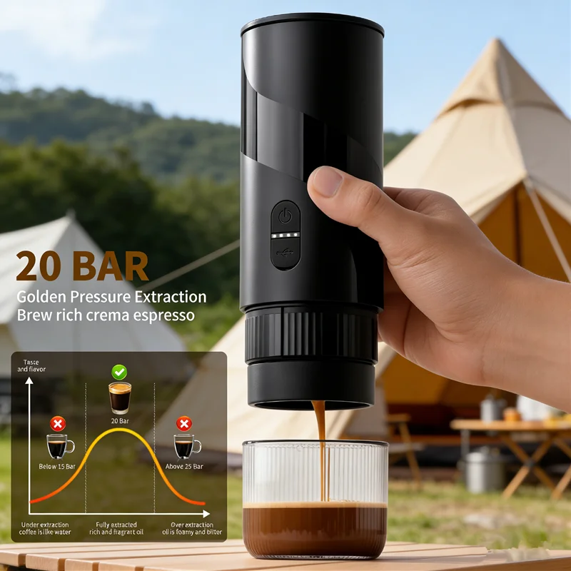 

Портативная электрическая кофеварка 20 бар, капсульная кофемолка 2 в 1, дорожная кофеварка для автомобиля и дома, кемпинга на открытом воздухе