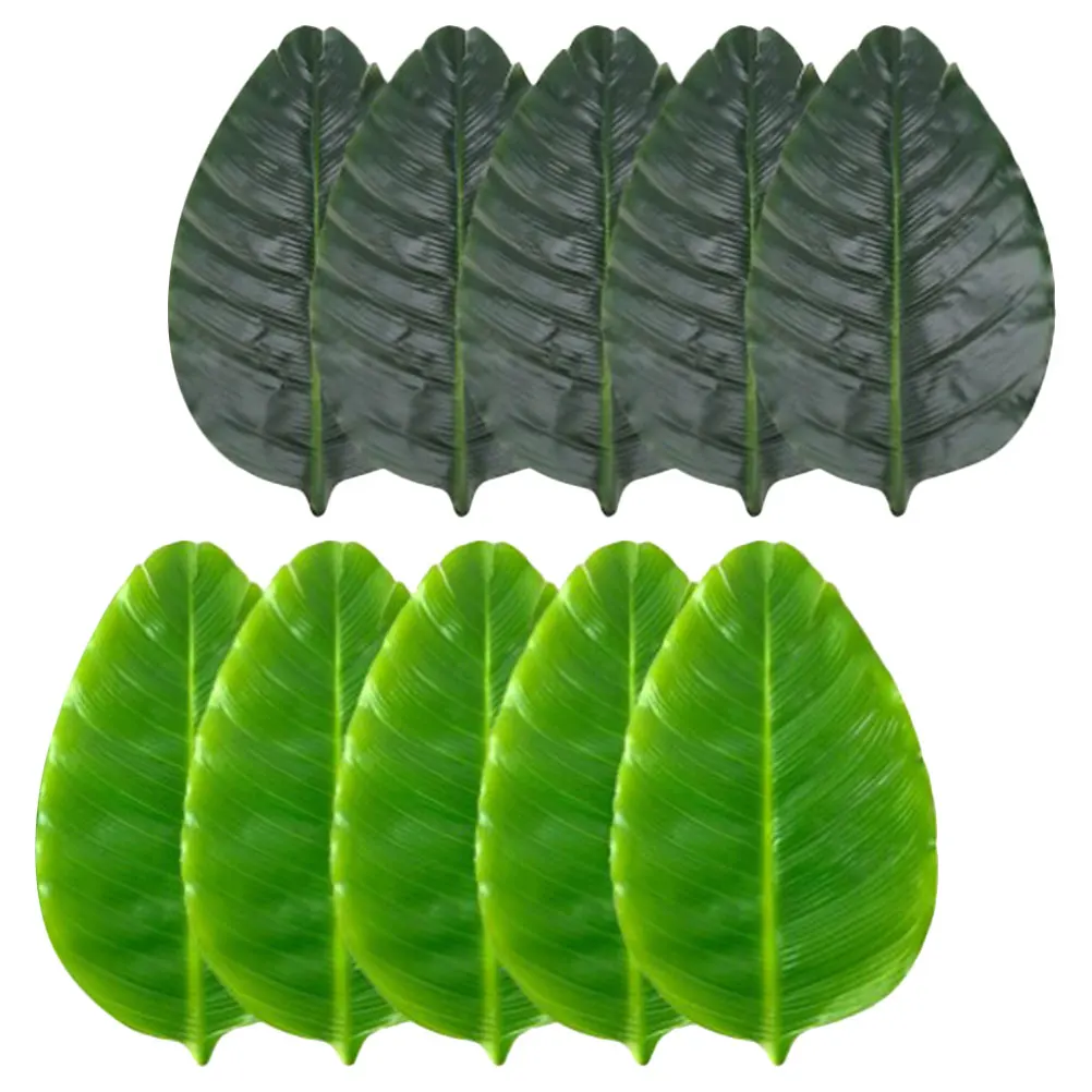 

10pcs Simulated Plant Leaves Table Mat Decor Accessories Shallow Deep Color Banana Leaf Placemats Heat Insulation Home Hotel