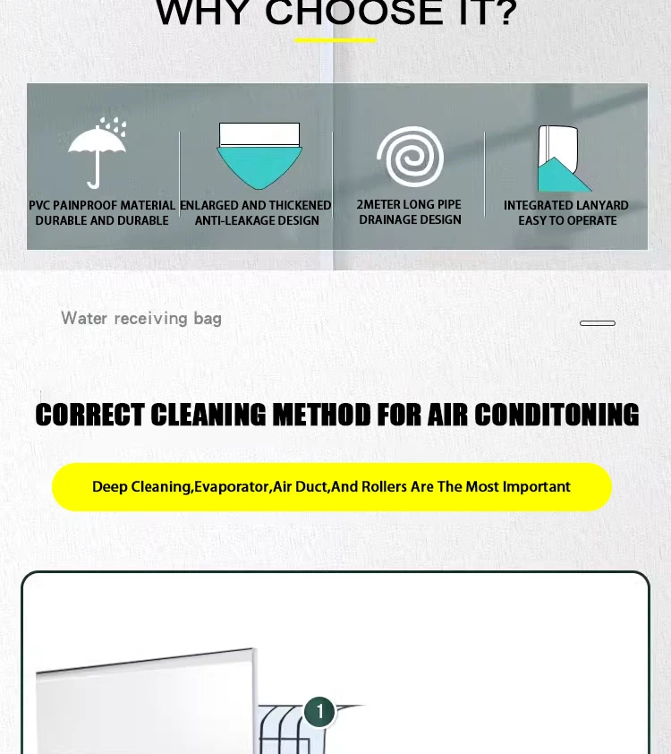 Klimaanlagen-Reinigungsset, Klimaanlagen-Reinigungsabdeckung, auslaufsichere Abdeckung, voll mit demontagefreien Wasserrohr-Reinigungswerkzeugen – Detail 3