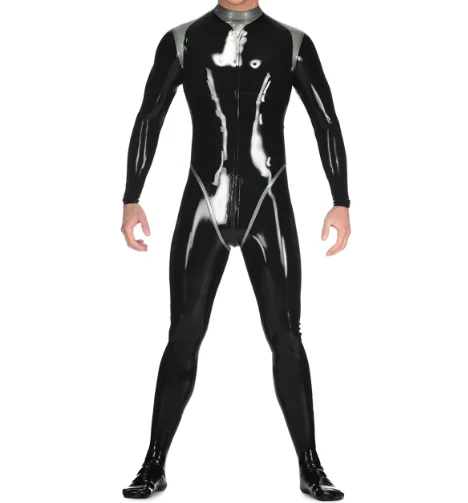 

Latex Rubber Black Jumpsuit racing uniform role playing party silver embellishment hand customized 0.4mm XS-XXL Special occasion