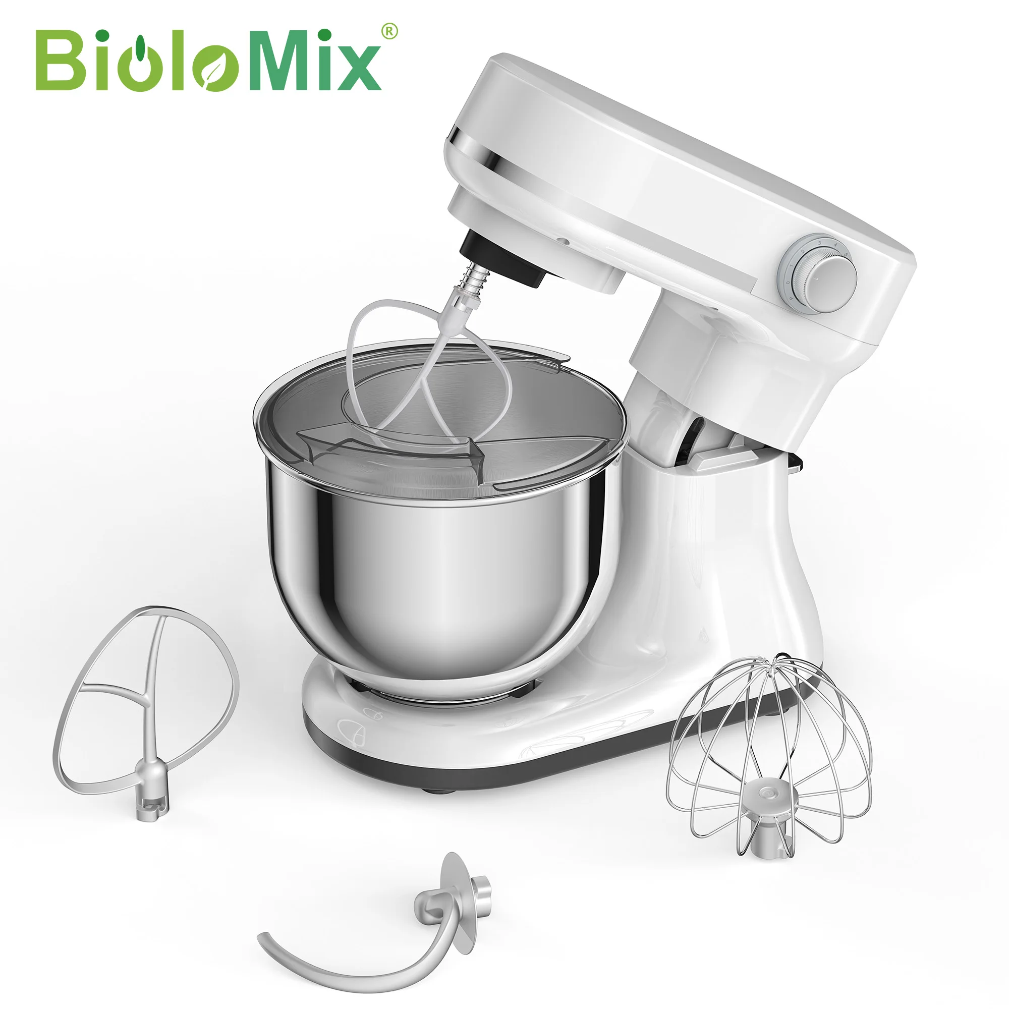 BioloMix Double Bowl 8-Speed Stand Mixer – 5.5L and 4L Interchangeable Bowls, Whisk, Dough Hook and Flat Beater Set