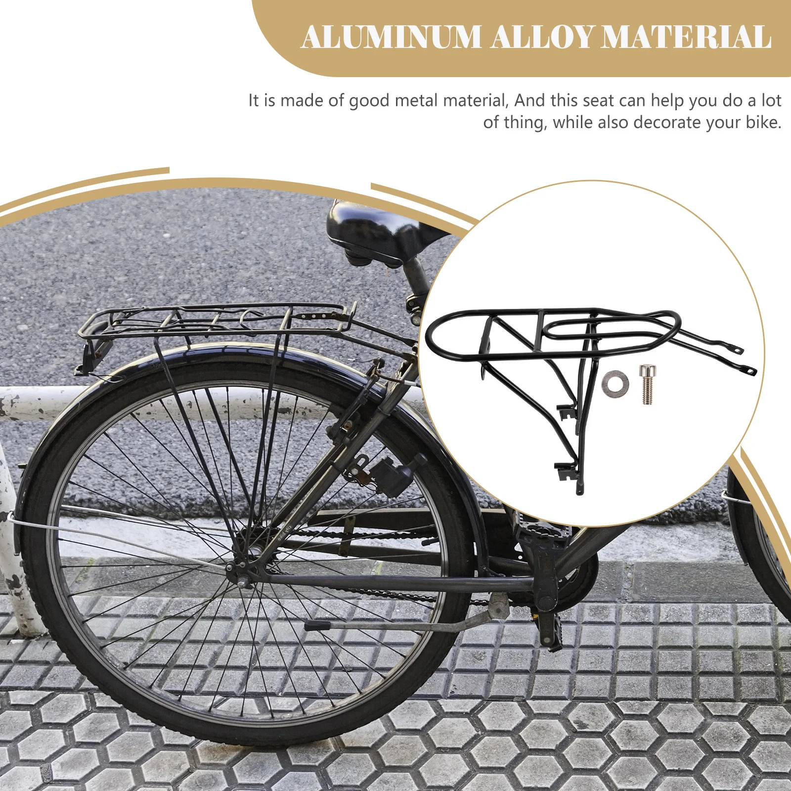 

Black Bicycle Rear Seat Rack Durable Metal Stable Backrest Holder for and Storage Rear Bike Rack Safe Bike Pad