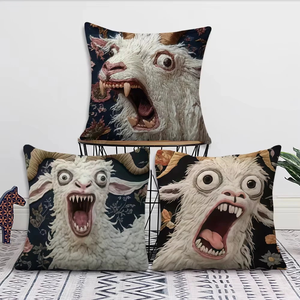 1PC Spooky Goat Face 2D cushion cover For Pillow Sofa Printing Decoration Room Home Office Coffee Shop Car Nordic Simplicity