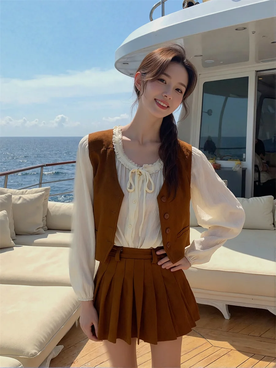 صدريات نسائية سترات نسائية شتوية على الطراز الكوري بني متعدد الجيوب للخريف بطانة داخلية سميكة من صوف امبسوول بدون أكمام دافئة #5