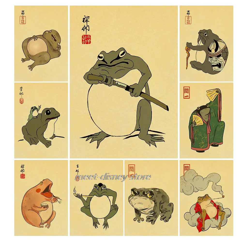 Antique Japanese Cute Frog Poster Japanese Woodblock Home Canvas Cafe Girls For Wall Art Decoration Home Decor Painting