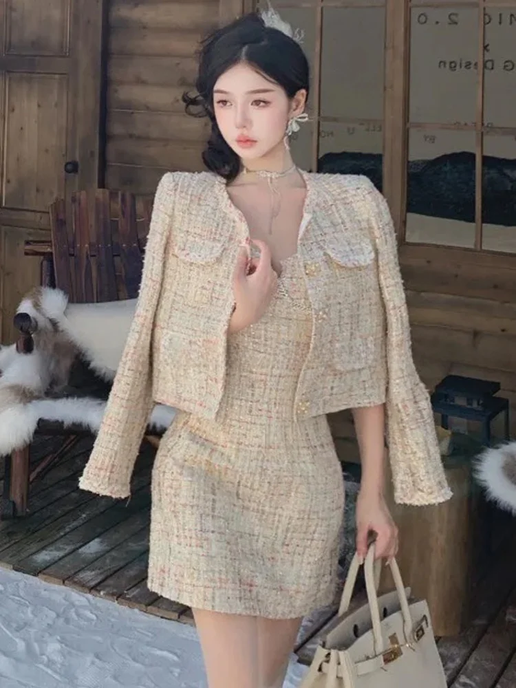 خريف جديد Sle ort سترة الماس زر العمل الثقيل ثيو تويد مختلط اللون الجولة Ne المرأة Faion ملابس خارجية معطف