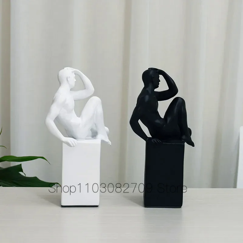 The Thinker Art Sculpture Meditator Figurines Abstract Figure Boy Statue Naked Man Decoration Resin Craft Home Decor Accessories