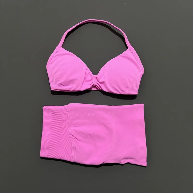 HISTELLO Sportset 2-delig Dames Gym Yoga BH met bandjes Workout Scrunch Shorts Fitness Sportpak Kleding Naadloze yogaset
