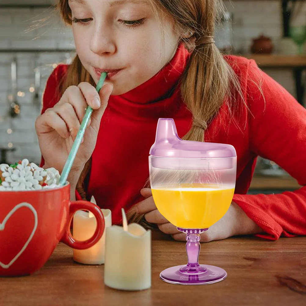 

2pcs Plastic Goblet Unbreakable Toddler Cups Spill Proof Kids Drinking Bottles For Juice Milk Smoothies Cold Tumbler Clear