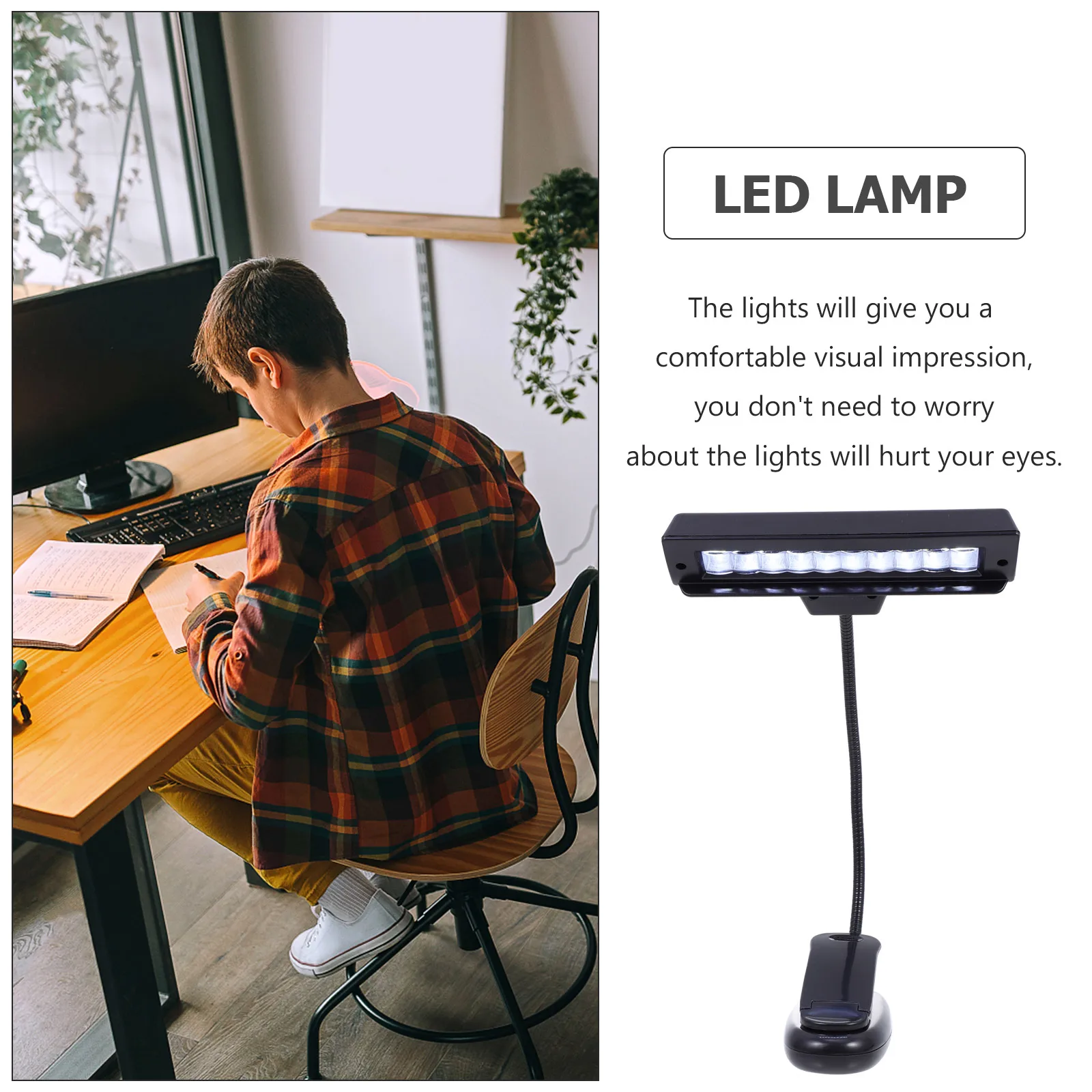 

Music Score Lamp Table Light Clip LED Reading Night Studying Operated Black Plastic Durable Metal Adjustable Large