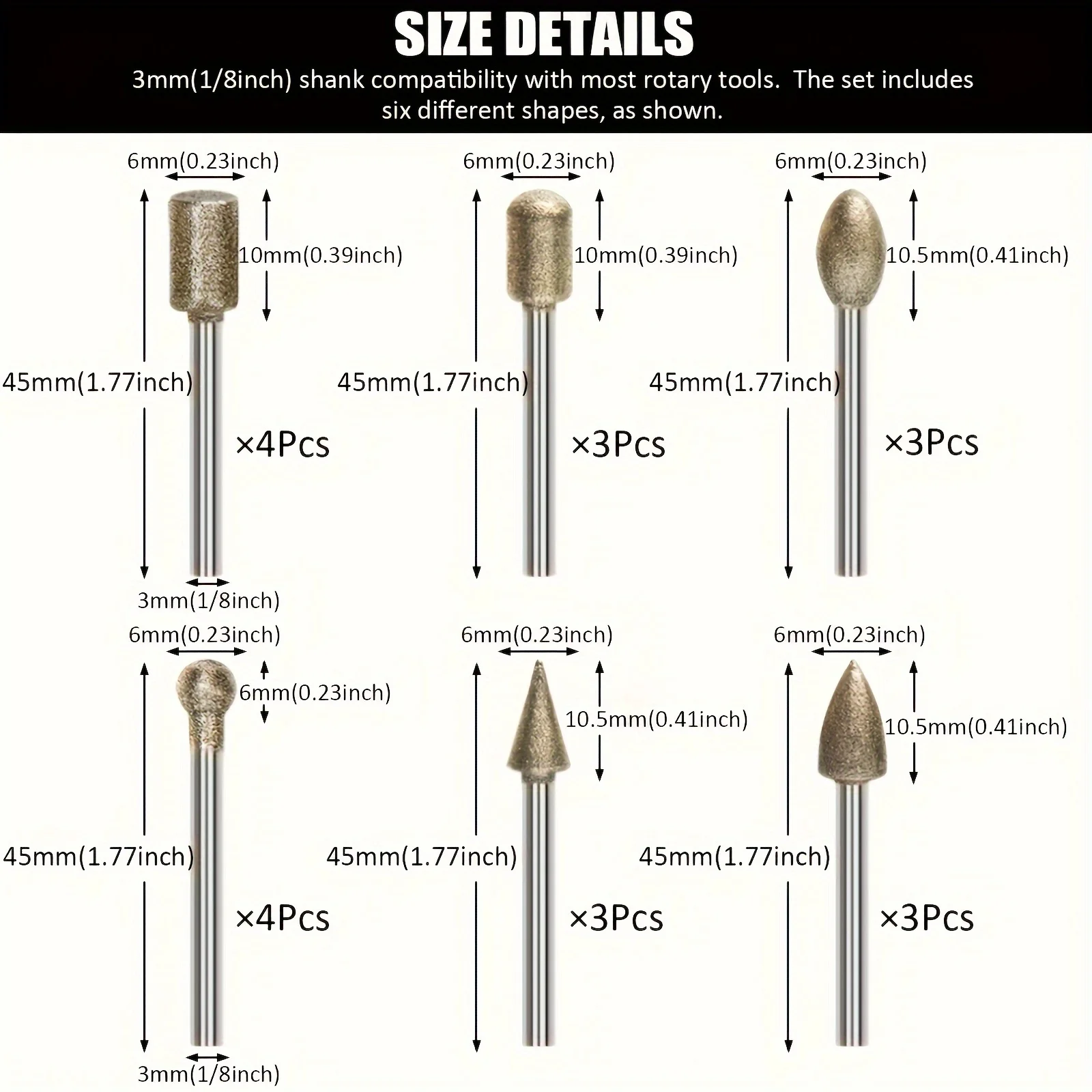 20pcs Diamond Grinding Head Set, Rotating Tool Accessories Carving Combination, Suitable for Carving, Polishing, and Polishing J