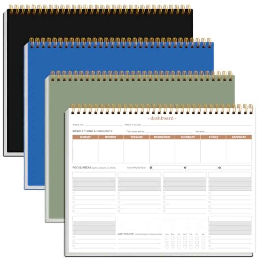 Weekly Productivity Planner - 8.5" x 11" Dashboard Desk Notepad Has 6 Focus Areas to List Tasks for Goals, Projects, Clients, A