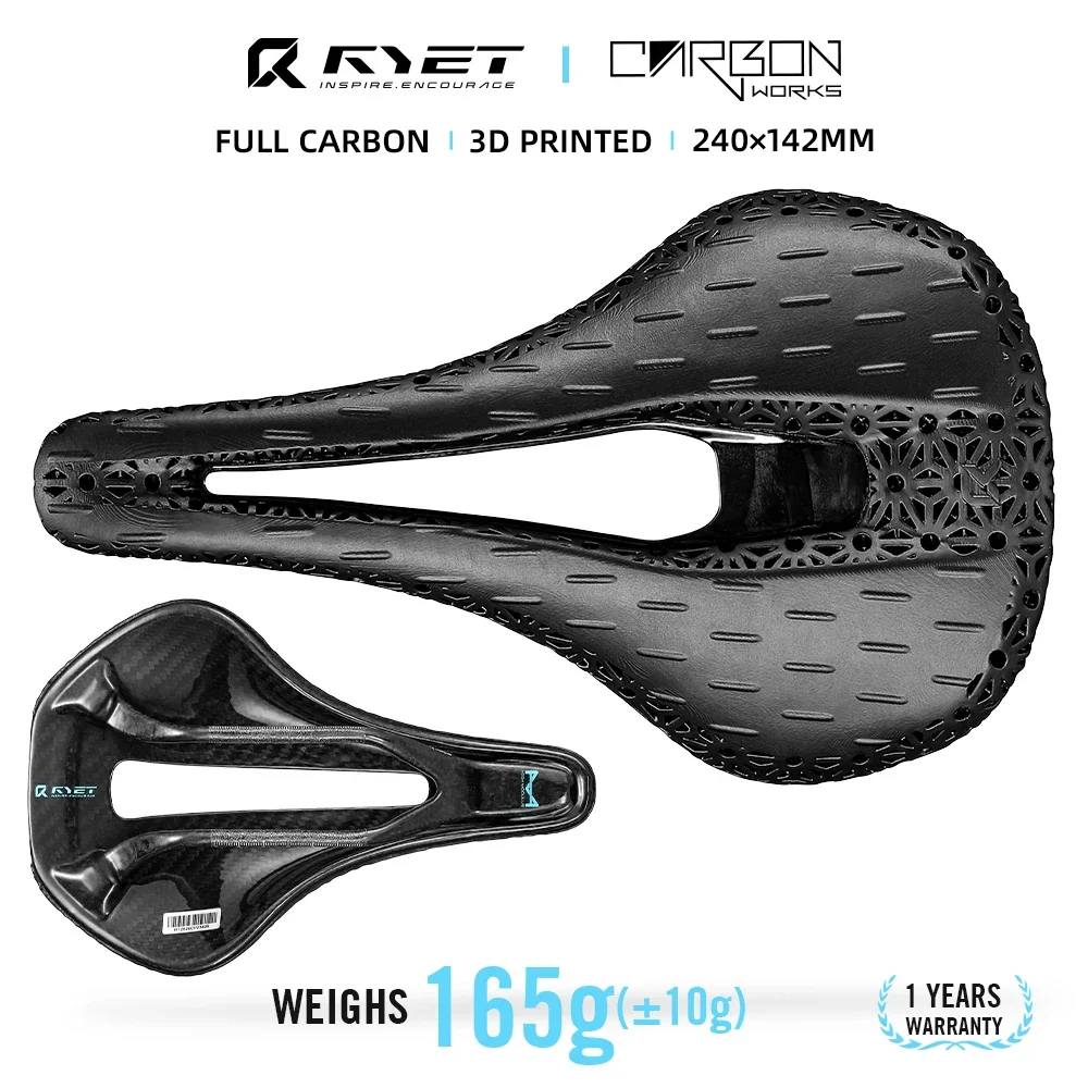 

RYET 3D Printed Full Carbon Bike Saddle 240x142mm 7x9mm Carbon Rails with EVA Padding for MTB Gravel Road Bike Cycling Parts
