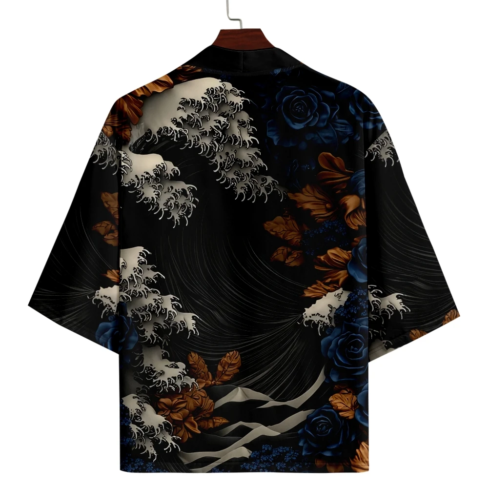 

Japanese Yukata Samurai Kimono Man Waves Print Shirt Clothing Harajuku Cardigan for Men Traditional Haori Kimono Women