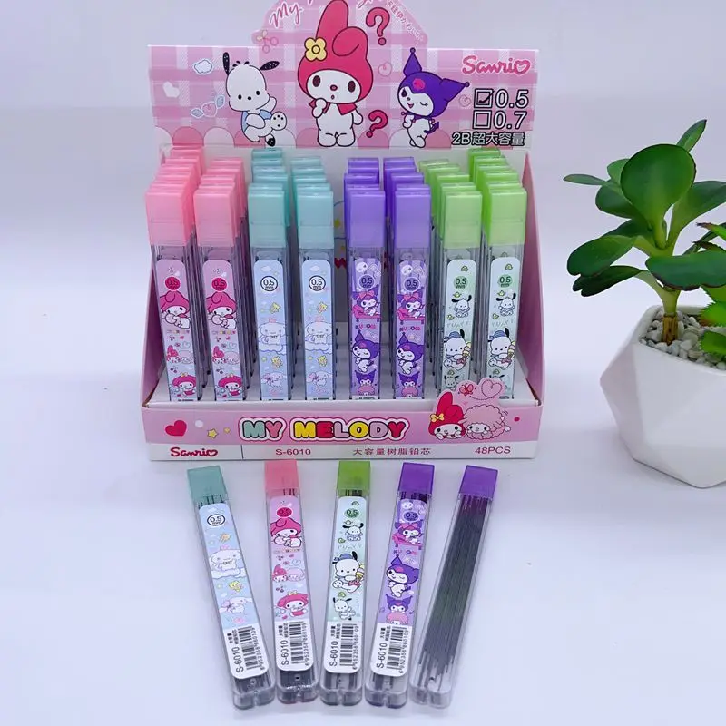 Sanrio Cartoon Mechanical Pencil Replace Lead 48pcs/Box Kuromi Capybara Propelling Pencils Refill Kawaii Students Stationery