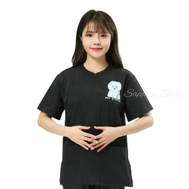 Black Bichon Poodle Top Waterproof Pet Grooming Apron Antistatic Non-stick Pet Beautician Work Clothes Dog Cat Bathing Apron